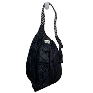 KAVU Mini Rope Puff Sling Black Quilted Crossbody Bag